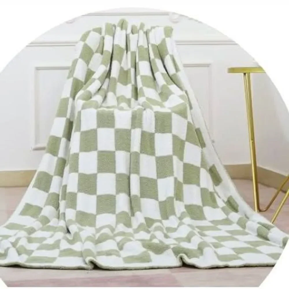 Sage Green Checkered Knit Throw Blanket - Soft & Cozy 50x60